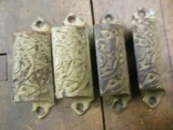 Here is a nice lot of 4 old cast iron drawer pulls in good usable condition. The screw holes are 3 1/4