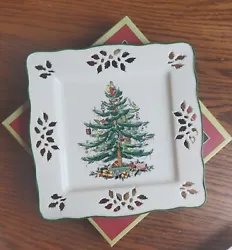 Vintage Spode Christmas Tree Holiday Pierced Square Serving Dish Plate NIB 8