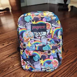 Jansport Backpack Cats & Rainbows Emoji Candy Hearts Cupcakes Dog Zip Pocket.  Backpacks exterior is immaculate. ...