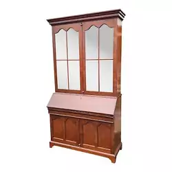 Antique 3 piece secretary desk with removable glass door hutch top plus crown 10.25