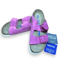 BIRKENSTOCK ARIZONA SFB SUEDE NARROW FIT FUCHSIA TULIP. •100% Leather Suede. •Dry-clean only. Caution: Cleaning...