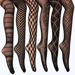 Includes 6 pairs of fishnet tights in different patterns as shown. 6 Pairs Elegant Fishnet Lace Tights Extended Sizes...