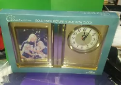 NOS Alco Contemporary Desk Clock with Picture Frame Gold Tone . Condition is New. Shipped with USPS Priority Mail. H8...
