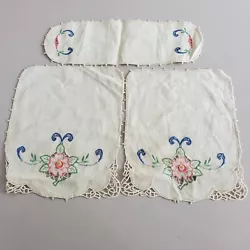 Vintage Hand Embroidered Flower Dresser Doilies. Runner is 15x5 in. Doilies are 11.5x9in. They are in good pre-owned...