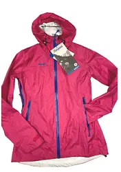 Waterproof, windproof, and breathable. Fixed hood. Berry Pink color. chest lying flat 19
