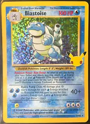 Blastoise Holo Celebrations Classic Collection Pokemon card is authentic.