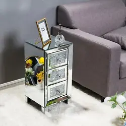 This unique mirrored nightstand or bedside table with three drawers is sure to add sparkle to your bedroom. Three...