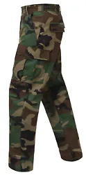 WOODLAND CAMO RIP-STOP BDU PANTS. Features Classic Woodland Camouflage Pattern. Six Total Pockets: Two Cargo, Two...