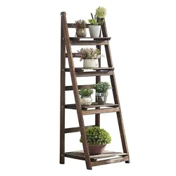 Wooden garden decor flower planter folding tiered ladder shelf holder. Three slatted shelves borders provide perfect...