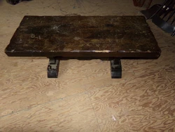 Ready to be refinished is this beautiful heavy duty oak coffee table. This Vintage Solid Oak Coffee Table measures...