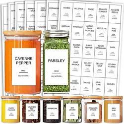 GPOVVIMX 191 Spice Jar Labels Preprinted Minimalist Stickers - White Waterproof Label - Fit round or Rectangle Spice...