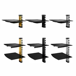 Slim tempered glass shelf holds up devices up to 10kg/22.04lbs. 3 adjustable shelf heights allow units to be mounted at...