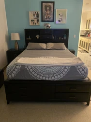 queen bedroom set furniture used. Ashley furniture dark brown book case bed frame for sell. The item is three years old...