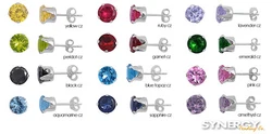 .925 Sterling Silver Birthstone Color Round Cubic Zirconia Stud Earrings with Butterfly Backing Available in Sizes 3mm...