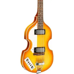 The Rogue VB-100 left-handed violin bass features a flamed maple arched top and back with the European-style hollowbody...