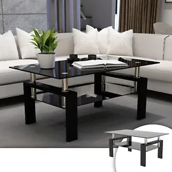 Shape: Rectangle. This glass coffee table is made of solid MDF and tempered glass. 1 × Coffee table. ☕Sturdy & Solid...