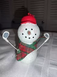 Snowman Golf Ball Christmas Ornament. Approximately 3 1/2 “ tall. Has couple spots ,see pictures made from golf balls...