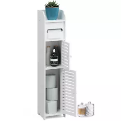 Bathroom Storage Cabinet Floor Standing Toilet Paper Organizer Shelves with Door.