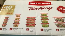 RUBBERMAID TAKE ALONG FOOD STORAGE CONTAINERS, RED, 40 PC. SET quick click seal.  Package never opened. REUSABLE, not...