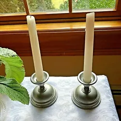 Very nice pair of Oneida Community Heirloom Collection pewter and bronze candlesticks/candleholders. The stem is bronze...