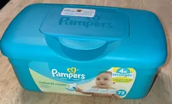 Pampers Baby Fresh Wipes Dispenser Empty Pop Up Container Blue Green. Reusable empty plastic box with pop-up top built...
