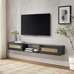 Simplify your space with the Manor Park Modern Rattan-Door Floating TV stand for TVs up to 80”. This wall-mounted...