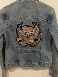 HARLEY-DAVIDSON MOTORCYCLES Blue Jean Jacket - Woman Size X Small Great buy!!!!.