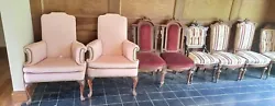 Vintage/Antique PINK Pair of Queen Anne Style upholstered wing back chairs..  Other chairs pictured ALSO FOR SALE...