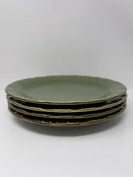 Pfaltzgraff POTTERS GLEN Dinner Plate 11” Embossed Green ~ Set Of 4 ~ Please Review All Pictures ~ No Visible Chips...