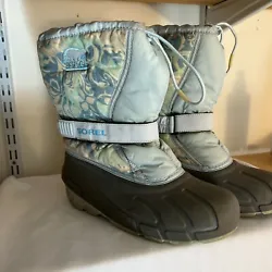 Sorel FLURRY Waterproof Floral Snow Boots Womens Size 5 Blue Gray Rain