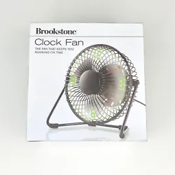 BROOKSTONE Small Desktop Led Clock Fan PortableTilting Color Black With Green DisplayNew Opened Box, Please See All...