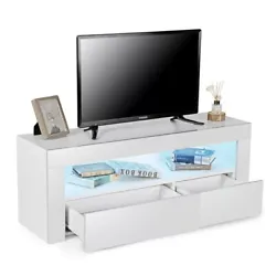 White TV Stand with LED Light TV Cabinet High Gloss Console Table for 55 inch TV.