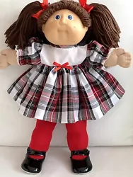 Lovely 2-piece outfit dress and tights to fit Cabbage Patch type of doll 16” White tartan poly cotton dress with...