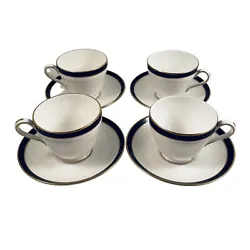 Elevate your teatime by adding this Set of 4 SPODE CONSUL COBALT Coffee Tea Cups & Saucers to your collection. Made of...