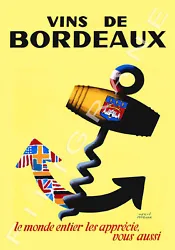Image au format A4 repro affiche Vins de Bordeaux par Hervé Morvan. Image 30cm sur 21cm plastifié pour totale...