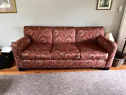 This sofa is pretty much new. It feels fresh out of the box. The paisley pattern isnt for everyone, only the bold....