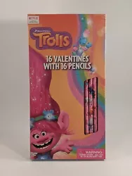 Trolls 16 Valentines With 16 Pencils *NEW*.