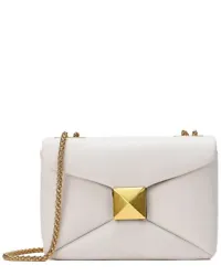 Color/material: white leather. Design details: gold-tone hardware, square stud, beautiful golden chain strap. Interior...