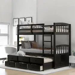 The trundle under the bottom bed makes this piece a great option for sleepovers. Three drawers under the trundle bed...