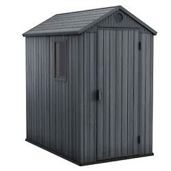 For ample space and durable storage, invest in the Keter Darwin 4 x 6 Foot Outdoor Storage Shed for Garden Accessories...