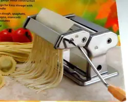 Stainless steel hand crank pasta maker.