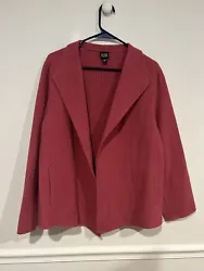 Eileen Fisher Large Wool Blend Open Front Swing Jacket Side Slit Pockets Pink.
