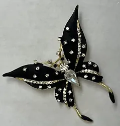 Black Clear Gold Tone Colors Butterfly, Insect, Bug Brooch Pin.