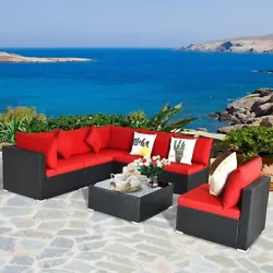 Are you looking for a sofa set for your outdoor space?. Our 7 pieces rattan sectional set will be your best choice....