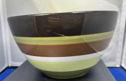 Crate And Barrel Earthen Tone Striped Mixing Bowl.