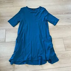 Eileen Fisher Blue Trapeze Swing Viscose Short Sleeve Shirt Dress Size M. Excellent used condition.