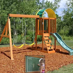 Transform the lower-level into a sandbox, if you wish (sand not included). High-rail wave slide gives tons of giggles...