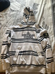 Stone Island and Supreme Hoodie Sweatshirt Size Large White Used Authentic. Good condition. Has two small holes in the...