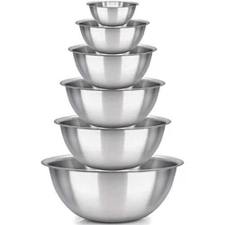 Mixing bowls - mixing bowl Set of 6 - stainless steel mixing bowls - Polished Mirror kitchen bowls - Set Includes ¾,...
