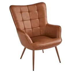 【A Striking Furniture Addition】Defined by its retro backrest, biscuit tufting and wood-tone flared legs, our faux...